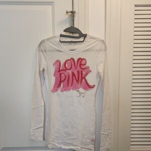 NWOT PINK Victoria's Secret White and Pink Long Sleeve Tee
